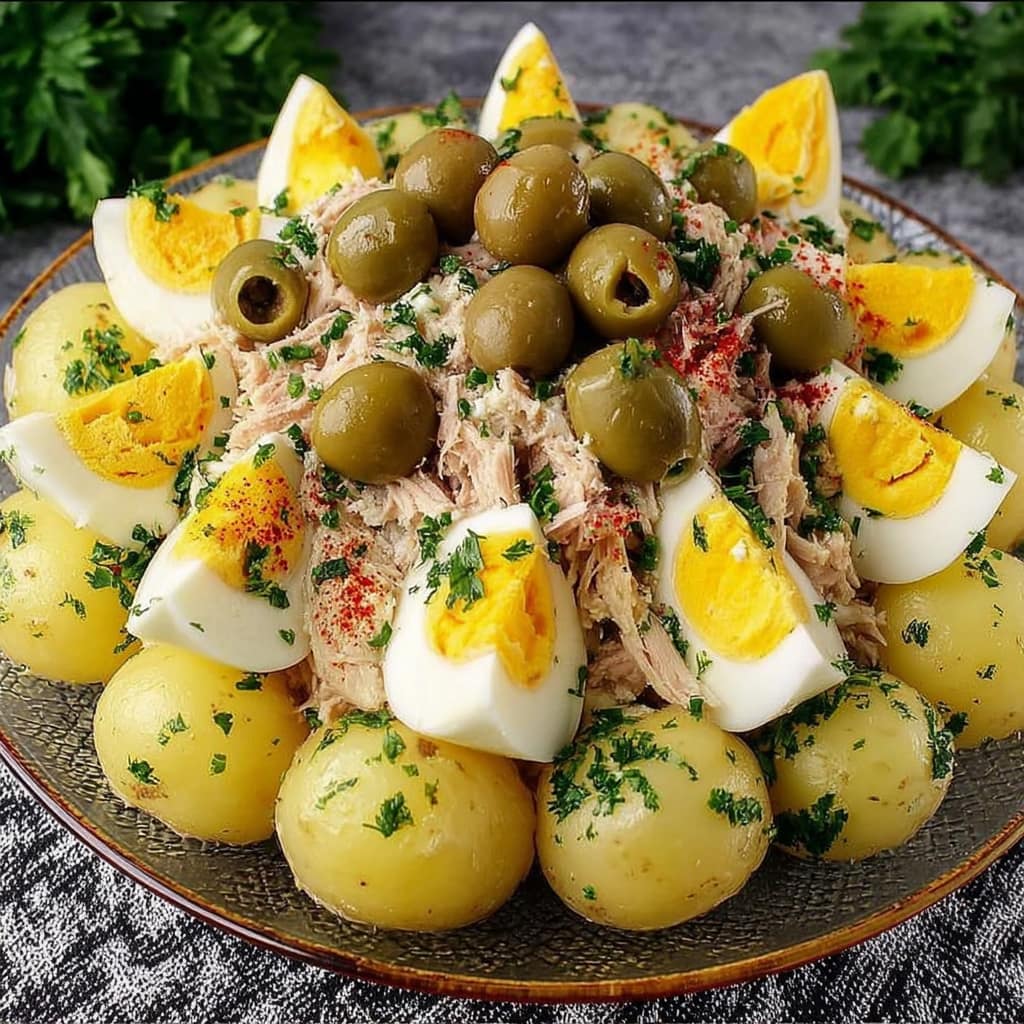 Salade de pommes de terre au thon avec œufs durs et olives