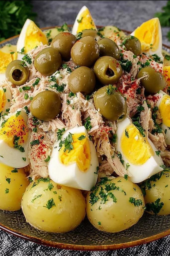 Salade de pommes de terre au thon avec œufs durs et olives
